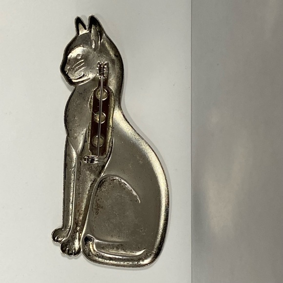 Vintage sliver tone plated cat women brooch pin. Good used condition. - Picture 3 of 5